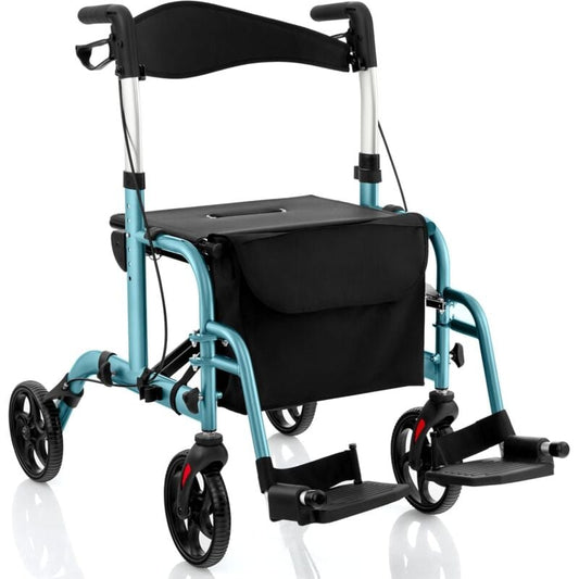 Déambulateur rollator premium bleu clair aluminium pour personne handicapée