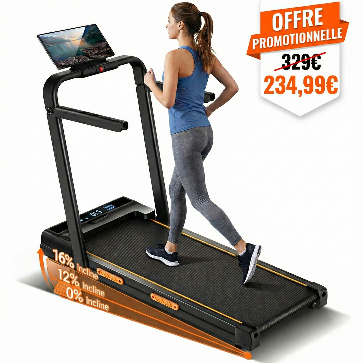 EvoStep 16 - Tapis de marche pliable 3-en-1  inclinable